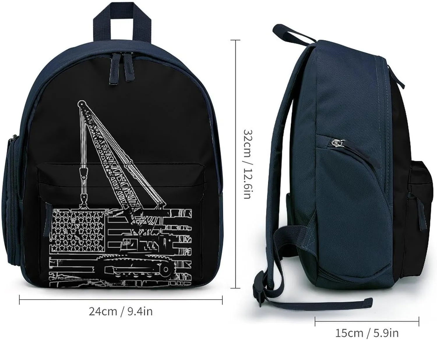 Crane Operator American Flag Backpack Adjustable Strap Travel Backpack Casual Carry on Backpack Daypack for Adults Blue-style