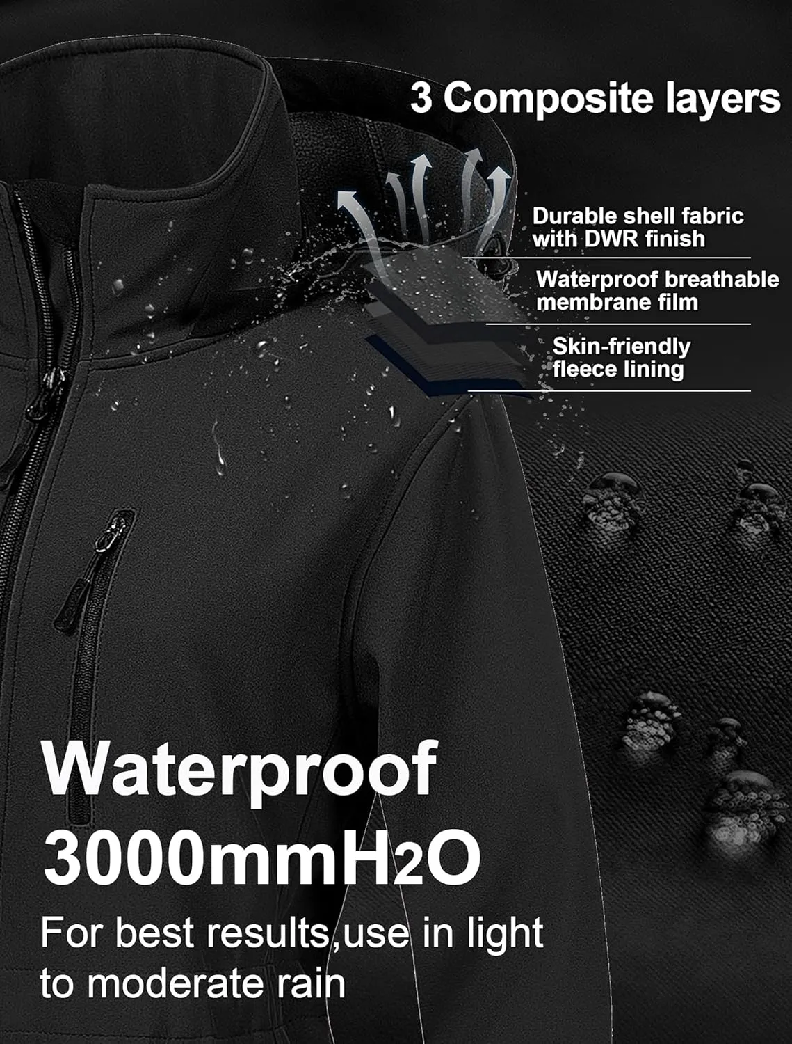 CREATMO US Women's Lightweight Waterproof Long Softshell Tactical Jacket Fleece Lined Windbreaker