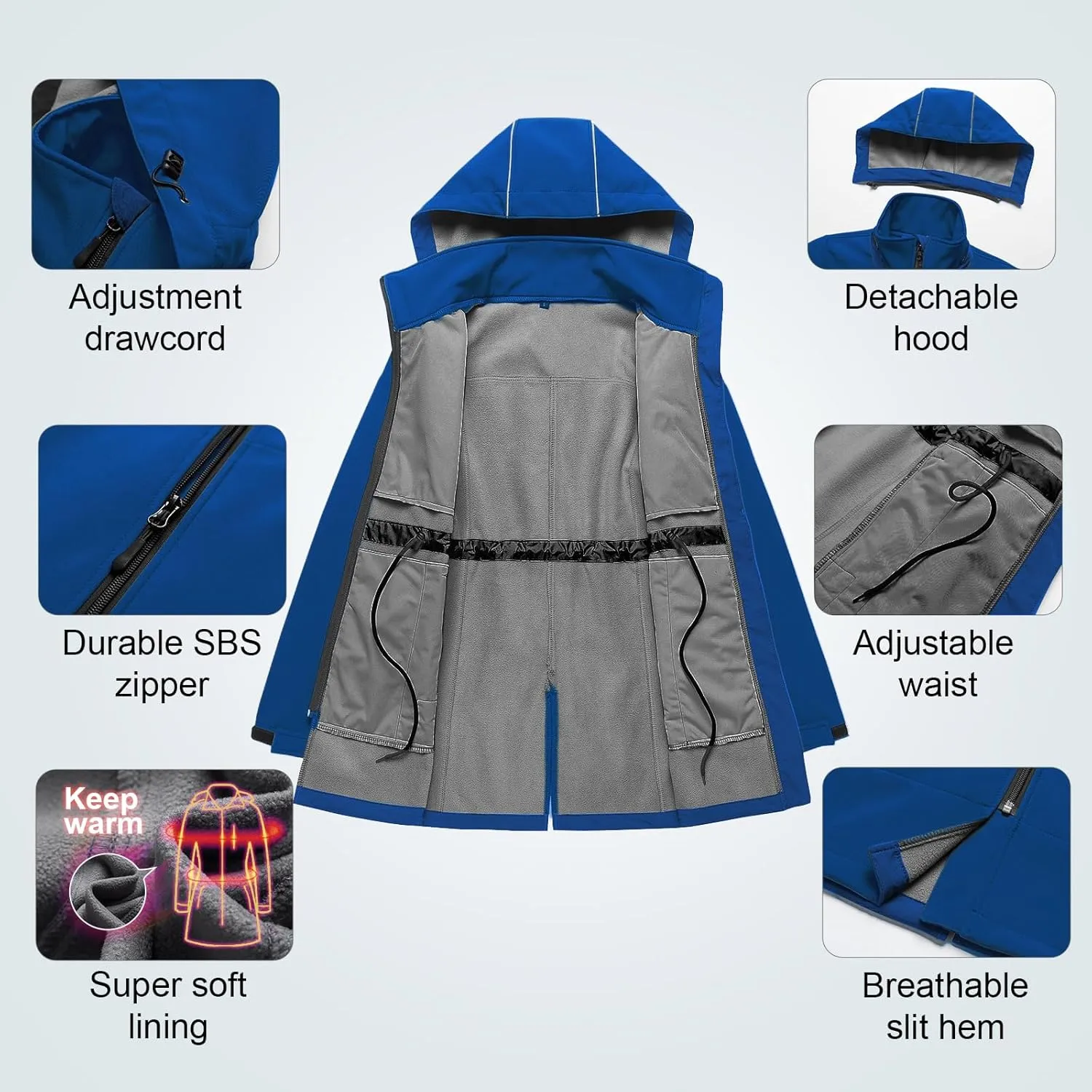 CREATMO US Women's Lightweight Waterproof Long Softshell Tactical Jacket Fleece Lined Windbreaker