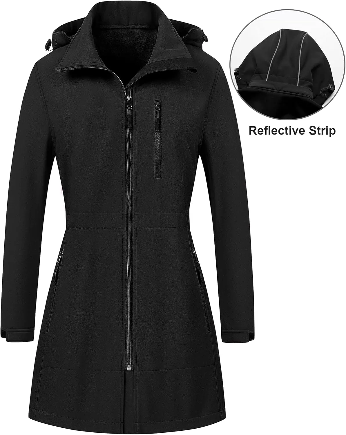 CREATMO US Women's Lightweight Waterproof Long Softshell Tactical Jacket Fleece Lined Windbreaker