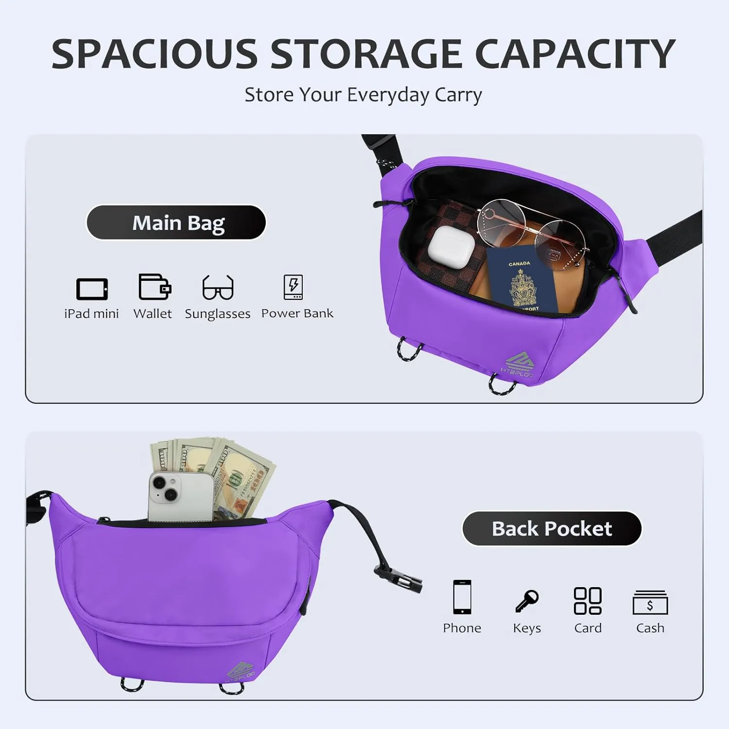 Crossbody Bag for Women Men, Sling Bag for Travel Hiking Walking Cycling