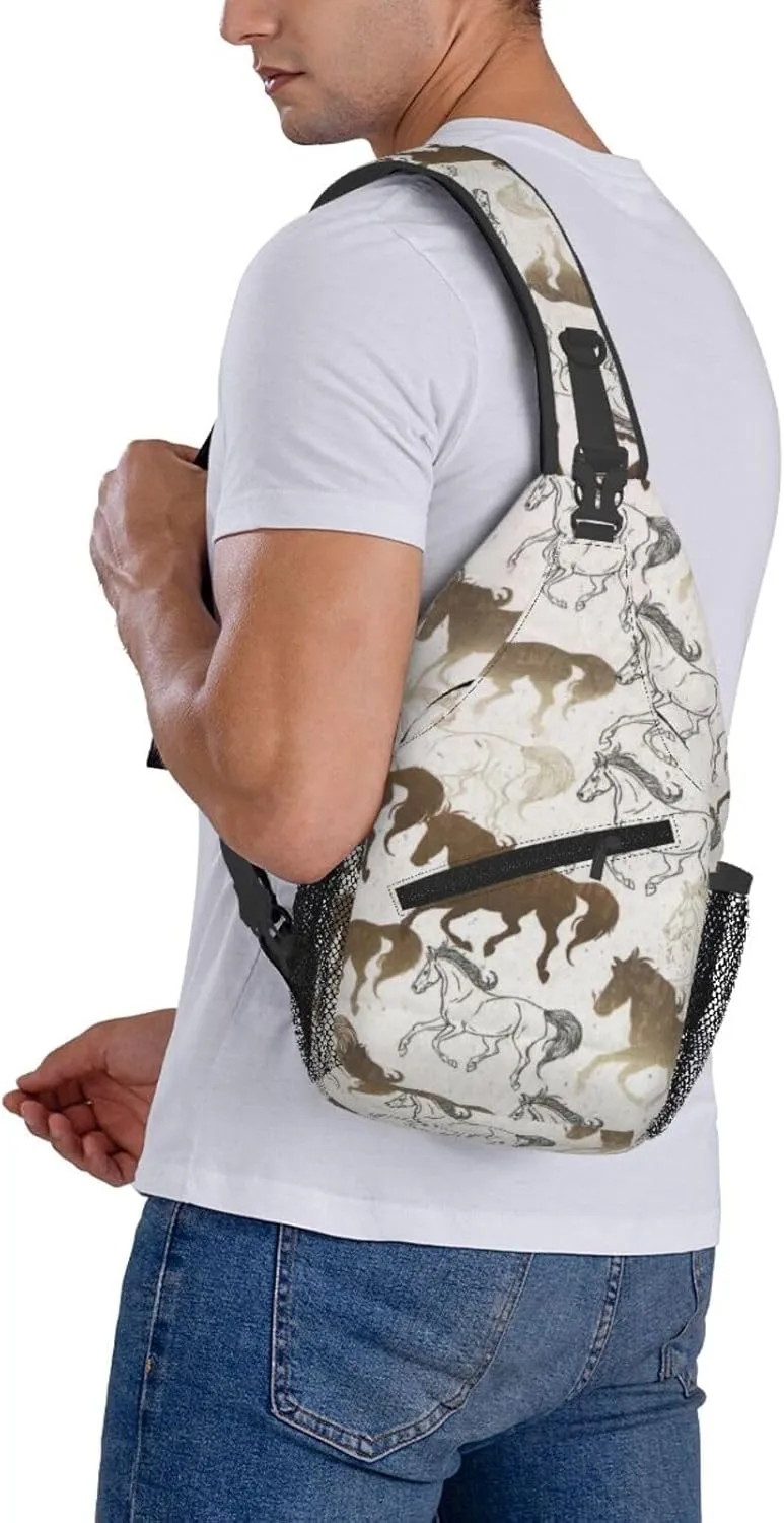 Crossbody Bags For Women Men Horse Race Sling Backpack Chest Shoulder Bag Gym Cycling Travel Hiking Daypack
