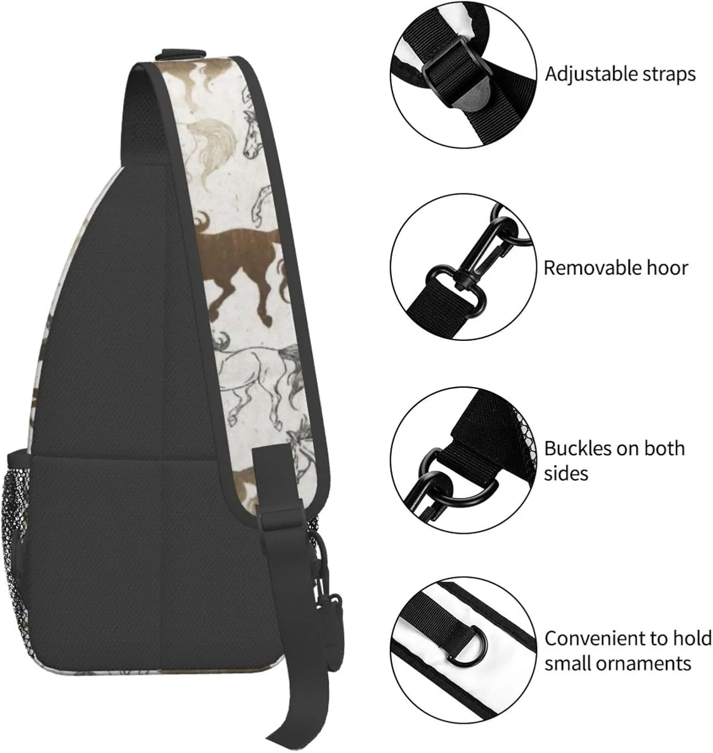Crossbody Bags For Women Men Horse Race Sling Backpack Chest Shoulder Bag Gym Cycling Travel Hiking Daypack