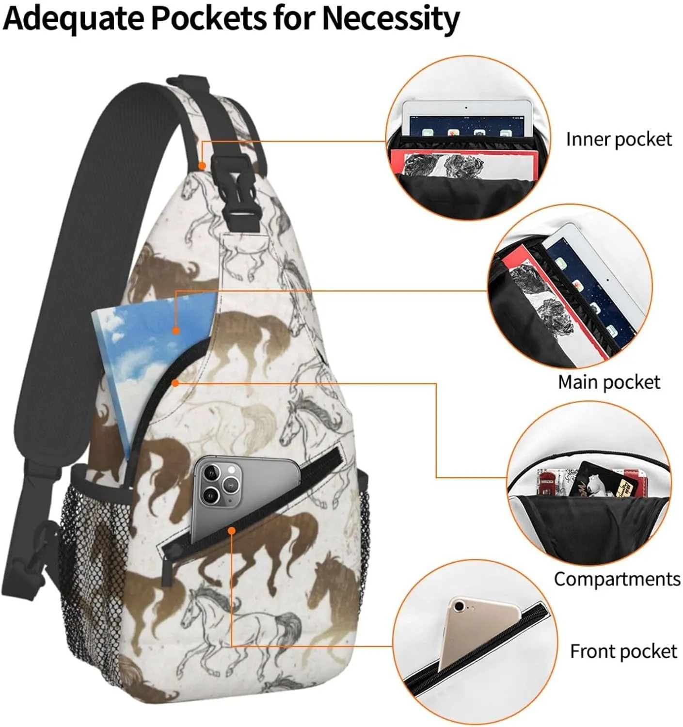 Crossbody Bags For Women Men Horse Race Sling Backpack Chest Shoulder Bag Gym Cycling Travel Hiking Daypack