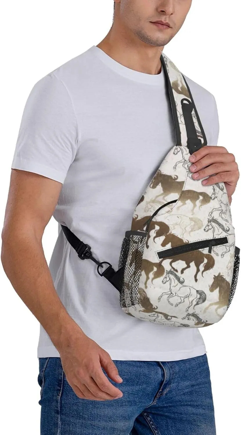 Crossbody Bags For Women Men Horse Race Sling Backpack Chest Shoulder Bag Gym Cycling Travel Hiking Daypack