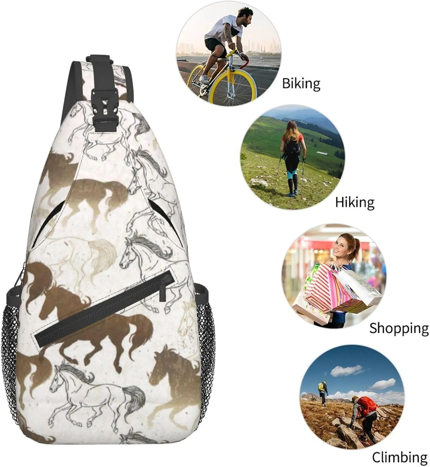 Crossbody Bags For Women Men Horse Race Sling Backpack Chest Shoulder Bag Gym Cycling Travel Hiking Daypack