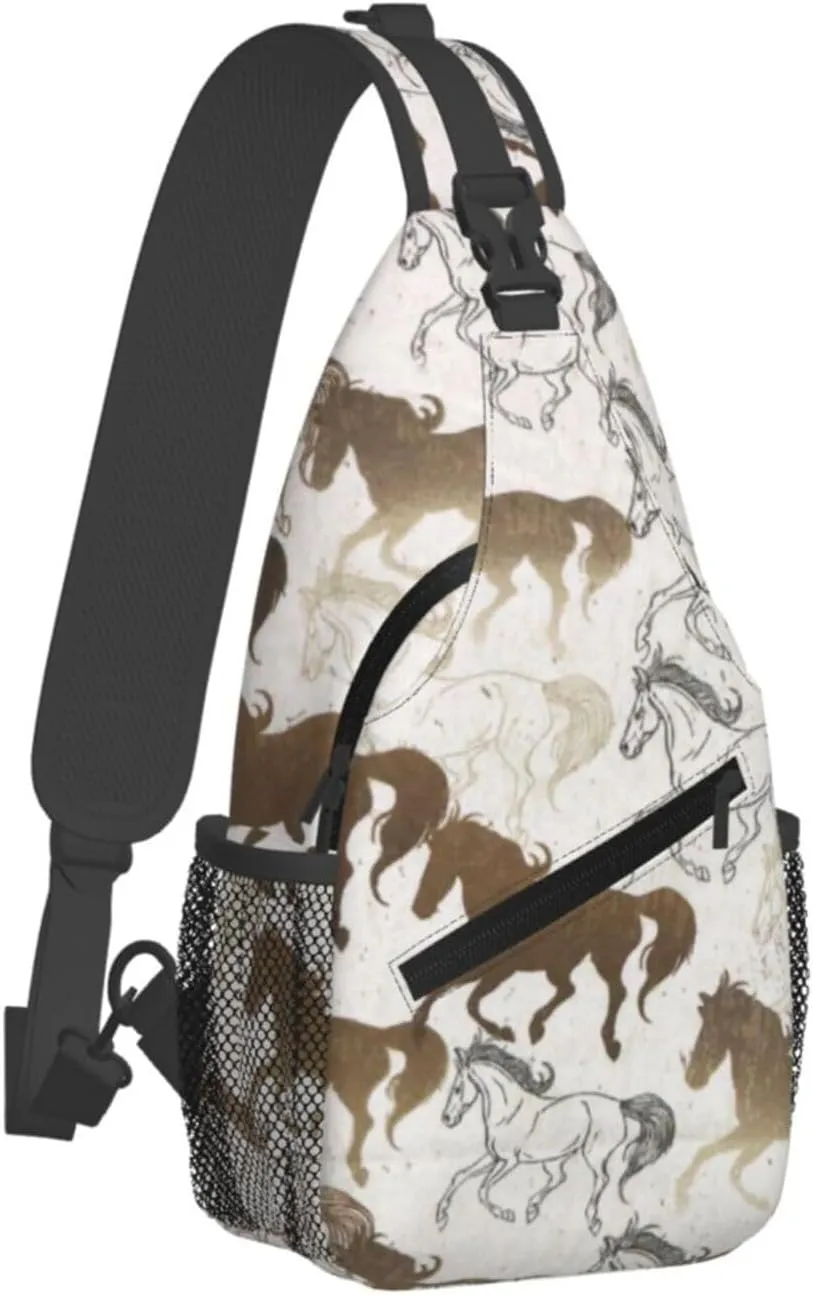 Crossbody Bags For Women Men Horse Race Sling Backpack Chest Shoulder Bag Gym Cycling Travel Hiking Daypack