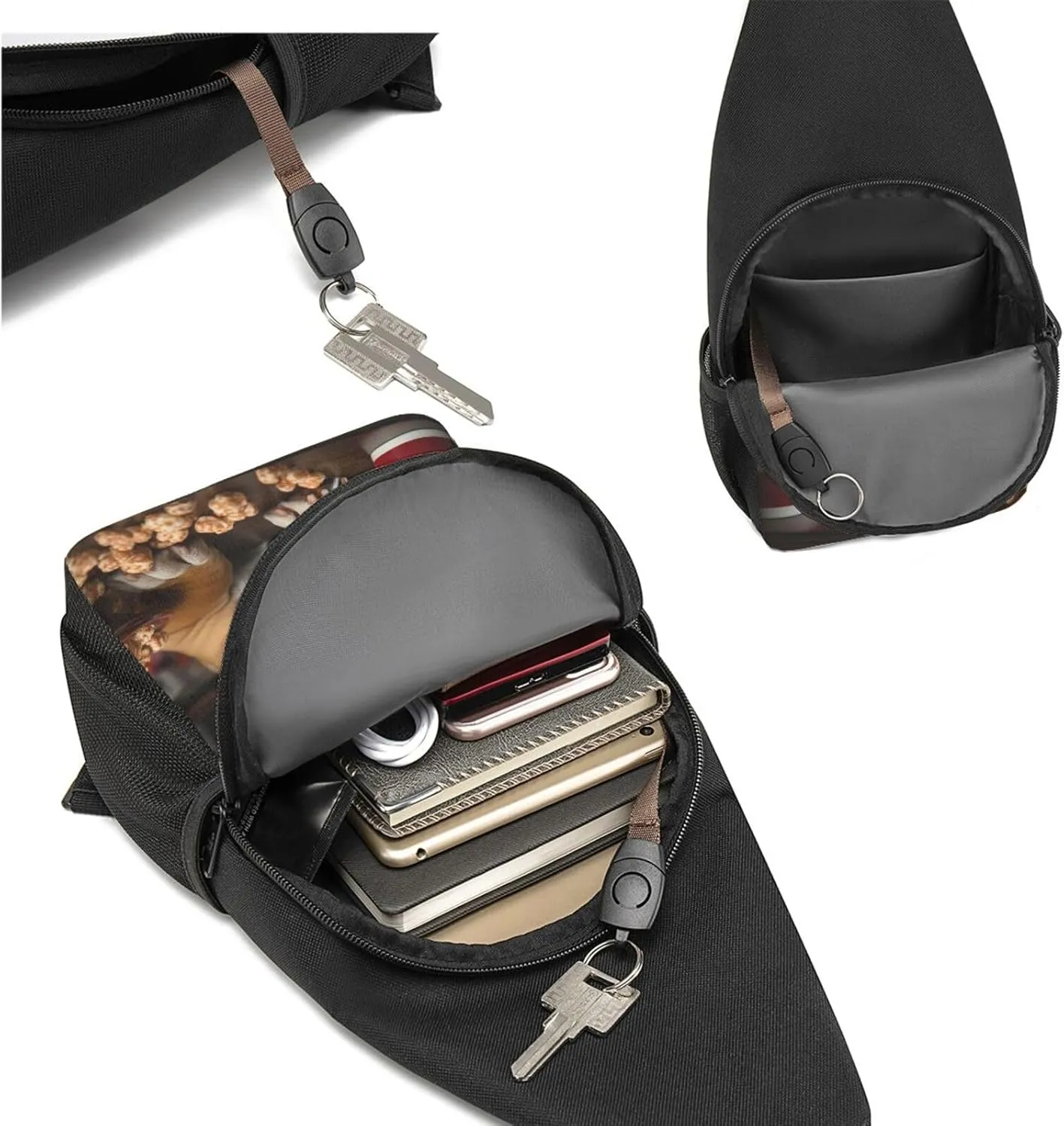 Crossbody Sling Backpack Sling Bag for Men Women Cross Chest Bag Shoulder Bag Bulldog Popcorn Travel Hiking Daypack