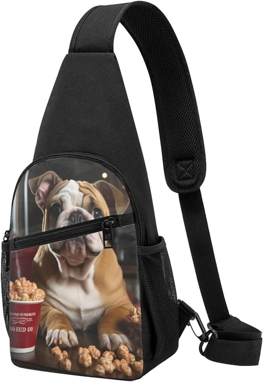 Crossbody Sling Backpack Sling Bag for Men Women Cross Chest Bag Shoulder Bag Bulldog Popcorn Travel Hiking Daypack
