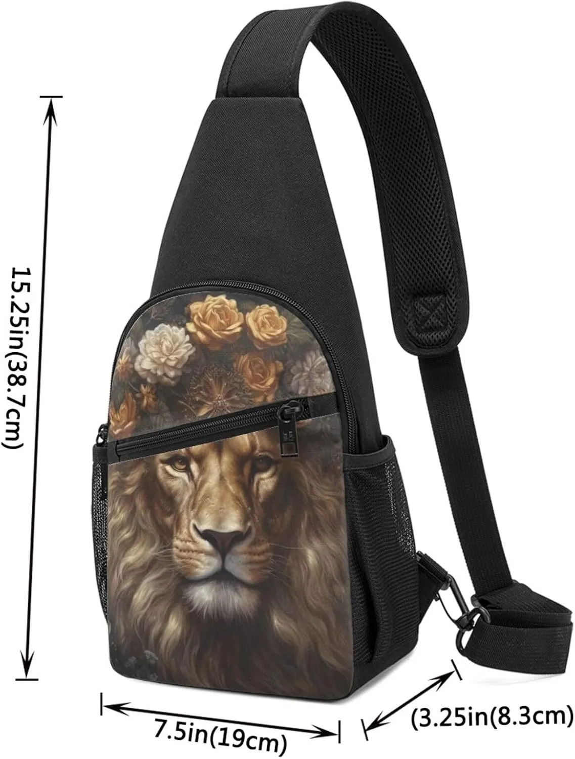 Crossbody Sling Backpack Sling Bag for Men Women Cross Chest Bag Shoulder Bag Corolla Golden Lion Travel Hiking Daypack