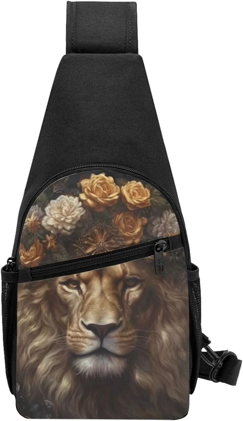 Crossbody Sling Backpack Sling Bag for Men Women Cross Chest Bag Shoulder Bag Corolla Golden Lion Travel Hiking Daypack