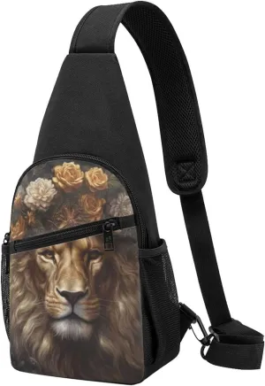 Crossbody Sling Backpack Sling Bag for Men Women Cross Chest Bag Shoulder Bag Corolla Golden Lion Travel Hiking Daypack