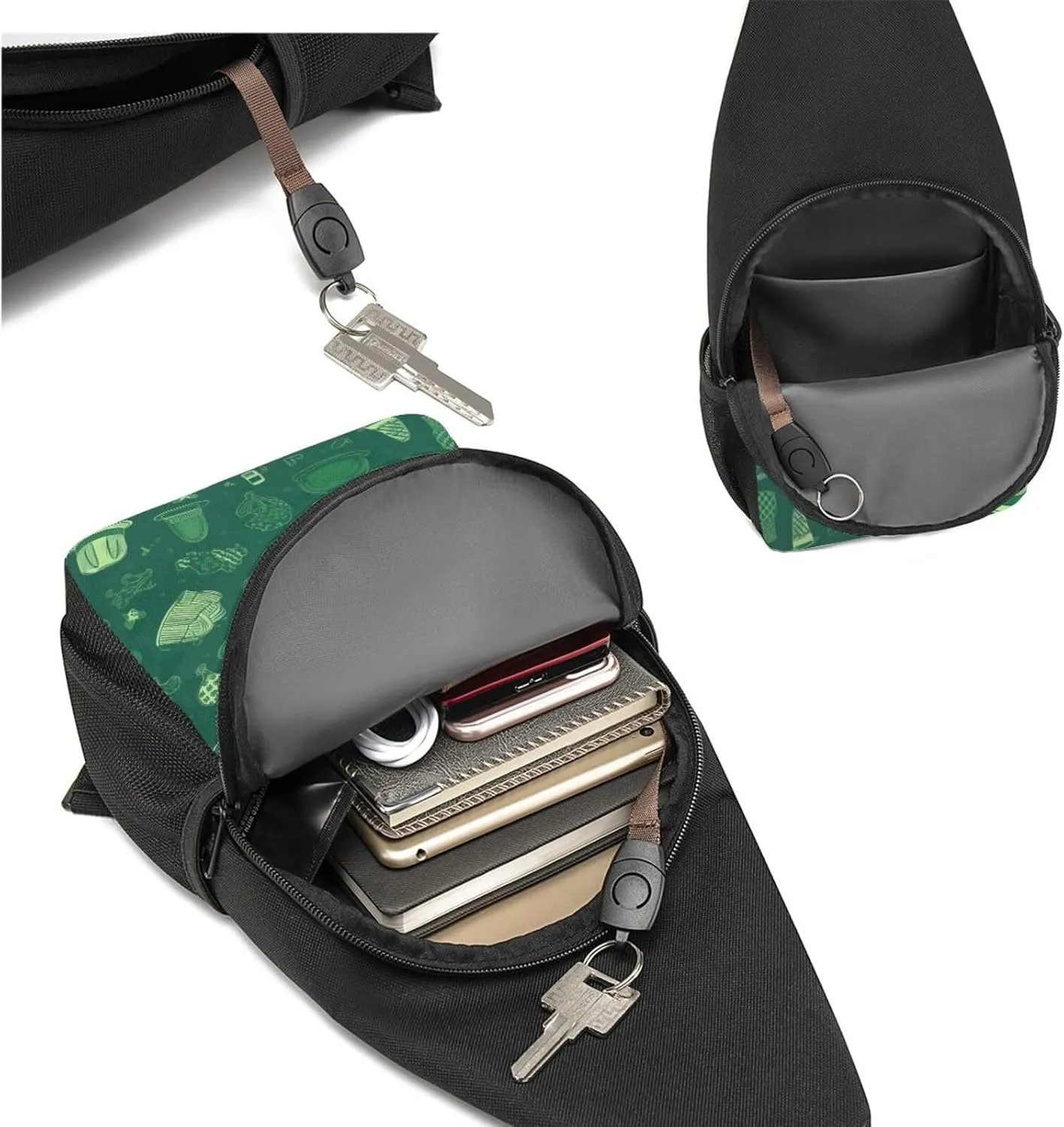 Crossbody Sling Backpack Sling Bag for Men Women Cross Chest Bag Shoulder Bag Hat and Balloon Pattern Travel Hiking Daypack