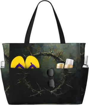 Crown Of Thorns Print Spacious Travel Beach Bag,Versatile Anti-Sand Beach Tote,For All Your Needs