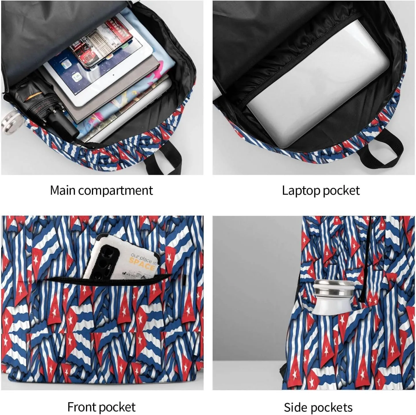 Cuba Flag Large Travel Backpack Casual Backpacks Laptop Daypack Working Rucksack Lightweight Back Pack Sports Bag with Adjustable Shoulder Strap