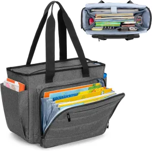 CURMIO Large Teacher Bag for Women, Portable Teacher Tote Bag with Accordion File Organizer Compartment and Laptop Sleeve, Gray(Patent Pending)