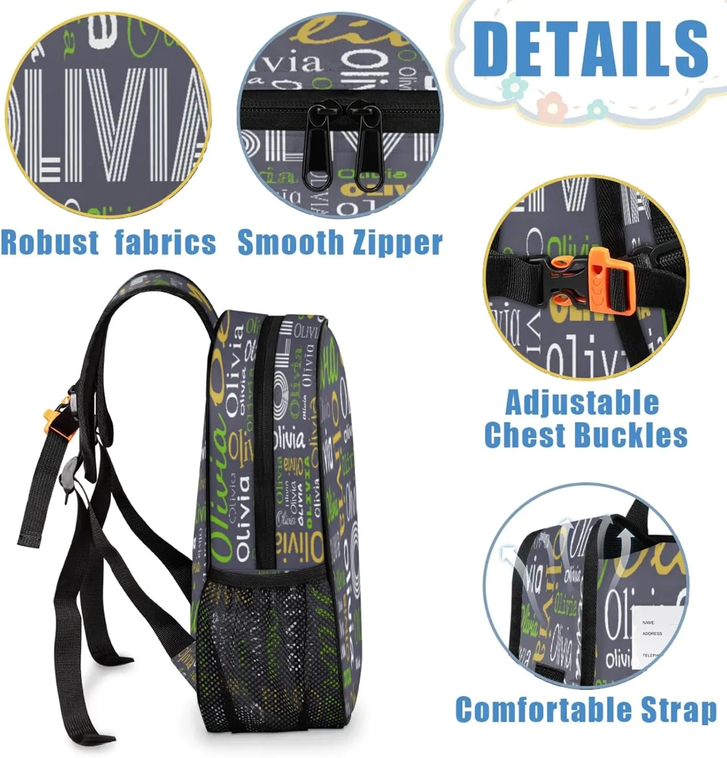 Custom Backpack Bag for Women Men, Waterproof Personalized Casual Backpacks with Name, Blue Grey Background Custom Daypack with Adjustable Shoulder Straps