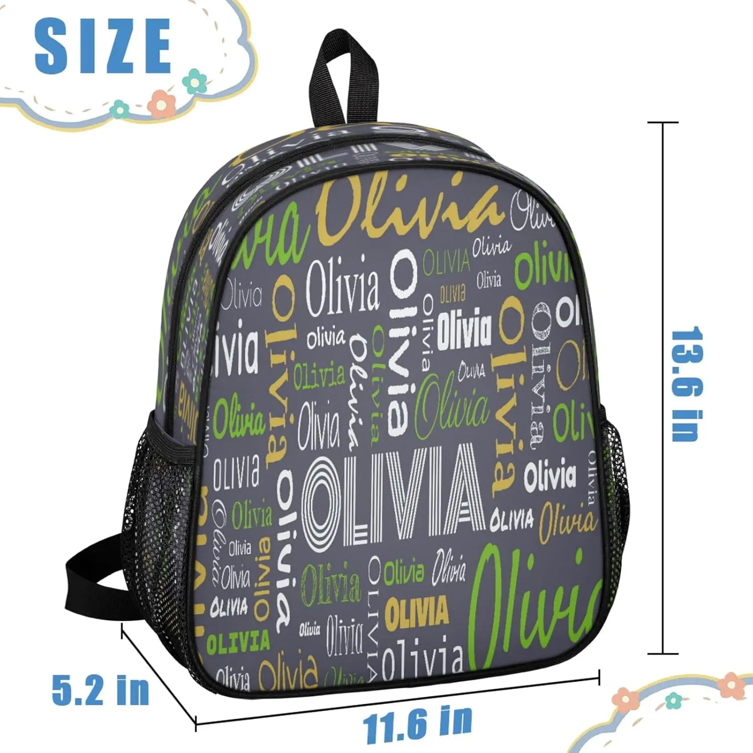 Custom Backpack Bag for Women Men, Waterproof Personalized Casual Backpacks with Name, Blue Grey Background Custom Daypack with Adjustable Shoulder Straps