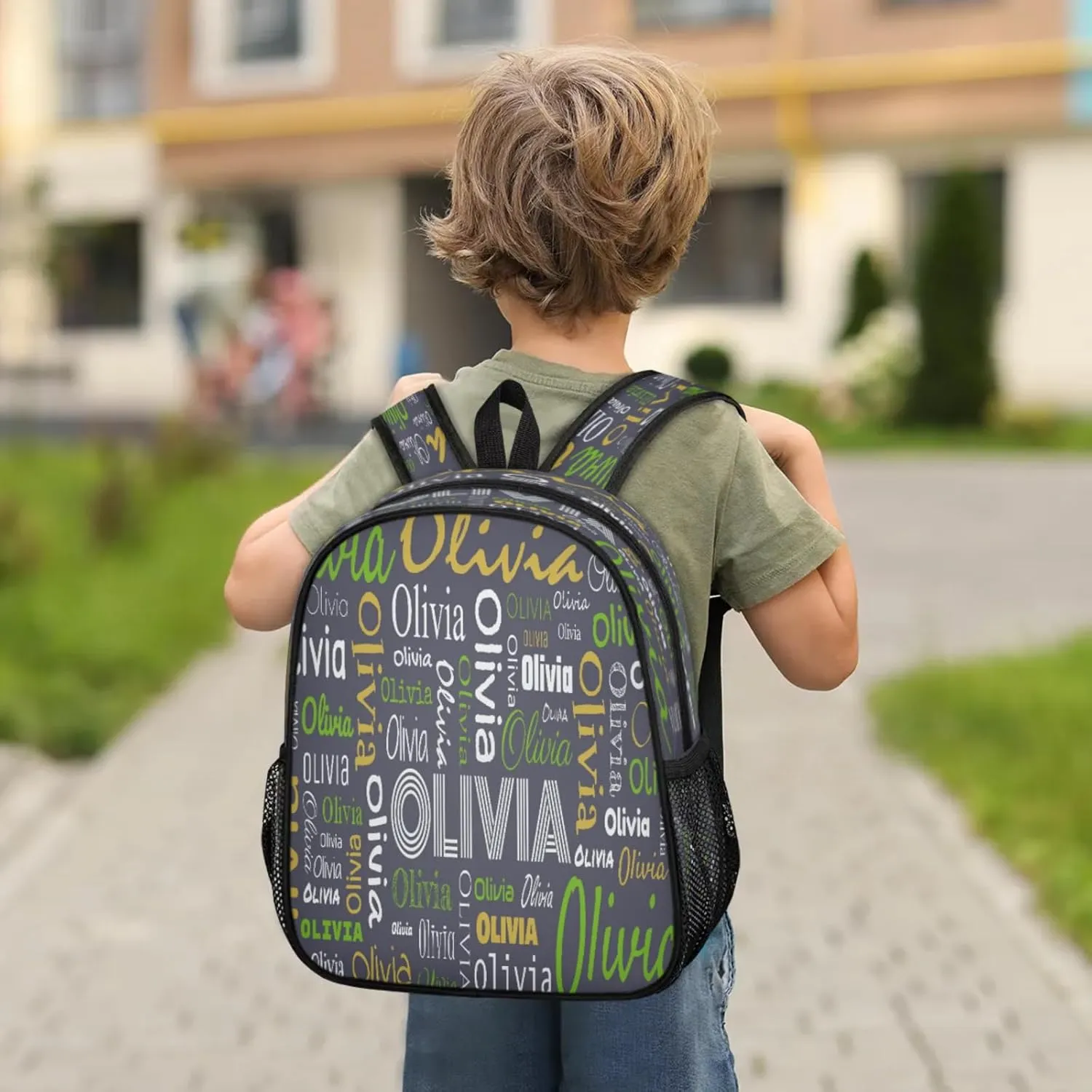 Custom Backpack Bag for Women Men, Waterproof Personalized Casual Backpacks with Name, Blue Grey Background Custom Daypack with Adjustable Shoulder Straps