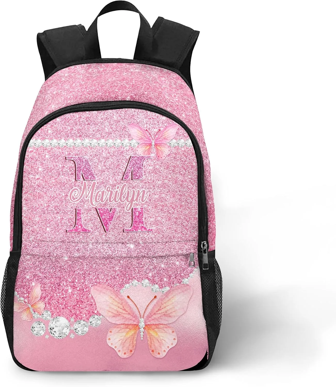 Custom Backpacks for Girls with Lunch Bag Set, Custom Butterfly School Bags with Lunch Box Set for Daughter Customized Shoulders Bags with Name for School