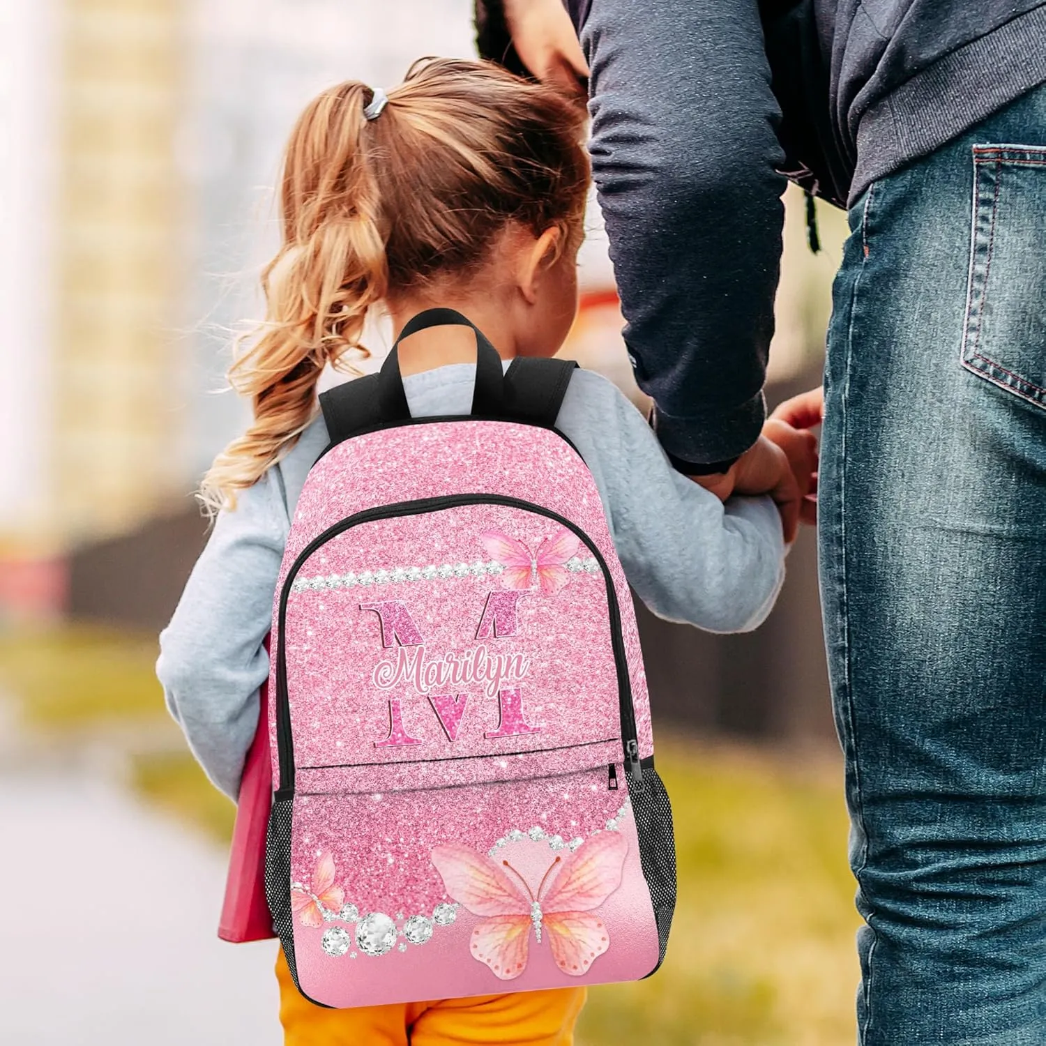 Custom Backpacks for Girls with Lunch Bag Set, Custom Butterfly School Bags with Lunch Box Set for Daughter Customized Shoulders Bags with Name for School