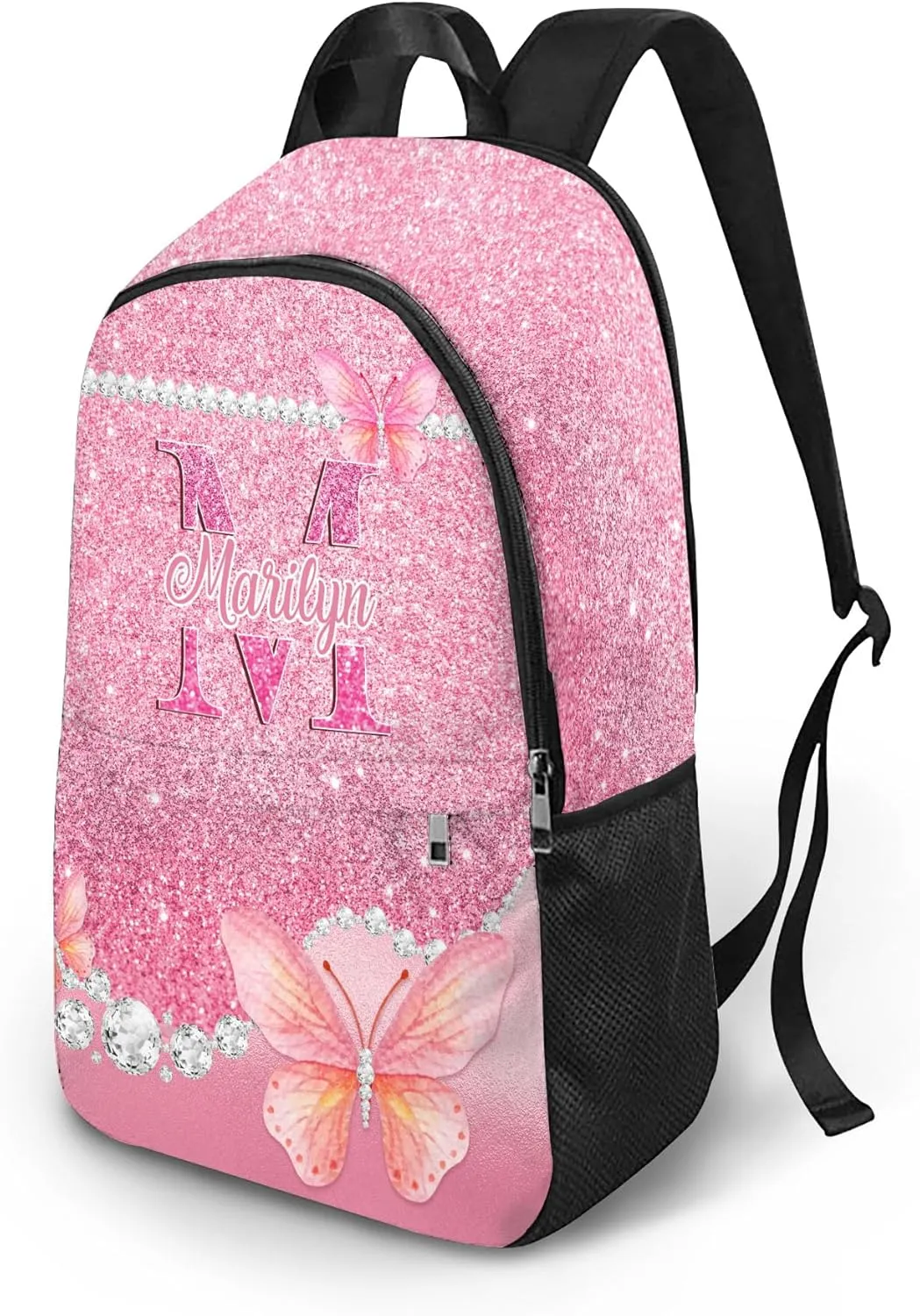 Custom Backpacks for Girls with Lunch Bag Set, Custom Butterfly School Bags with Lunch Box Set for Daughter Customized Shoulders Bags with Name for School