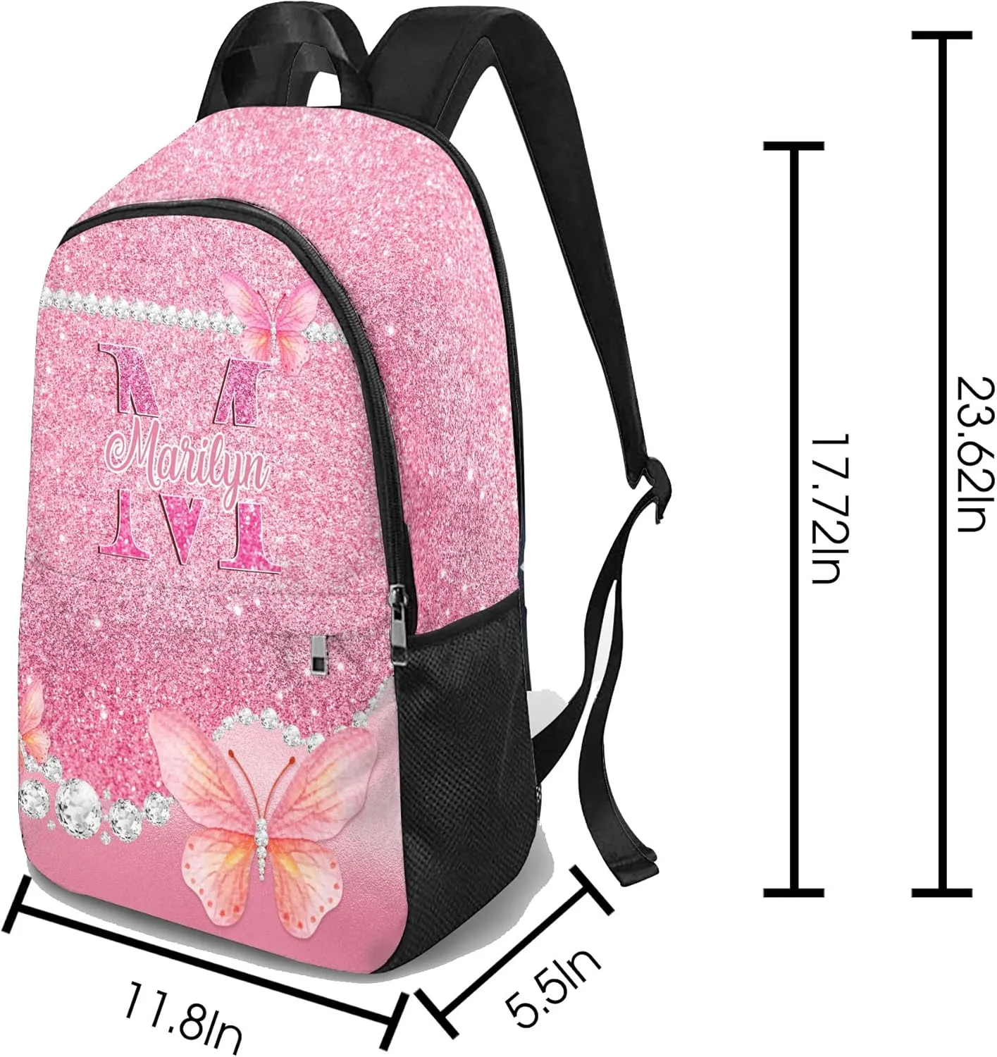 Custom Backpacks for Girls with Lunch Bag Set, Custom Butterfly School Bags with Lunch Box Set for Daughter Customized Shoulders Bags with Name for School