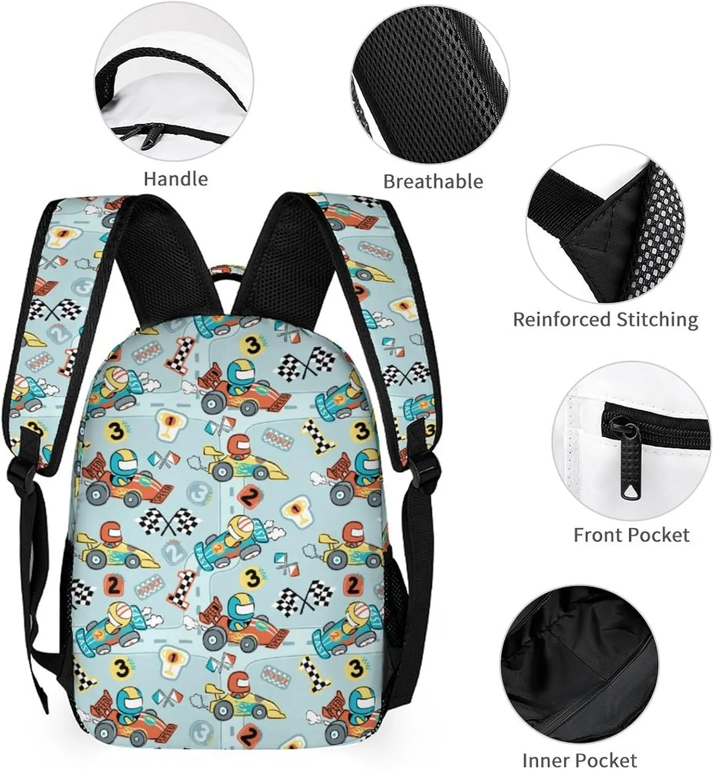 Custom Cute Cartoon Car Backpacks 4 Piece Set Personalized Add Name Backpack with Lunch Bag Pencil Bag Kids Water Bottle Customization School Book Bags for Boys Girls