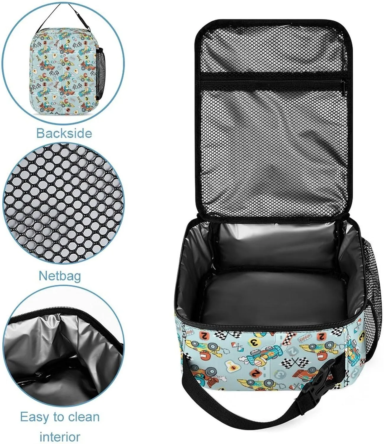 Custom Cute Cartoon Car Backpacks 4 Piece Set Personalized Add Name Backpack with Lunch Bag Pencil Bag Kids Water Bottle Customization School Book Bags for Boys Girls