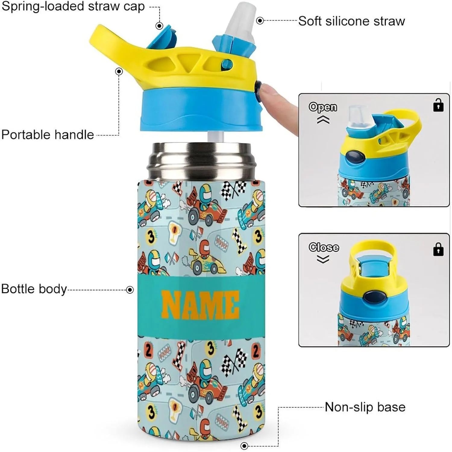 Custom Cute Cartoon Car Backpacks 4 Piece Set Personalized Add Name Backpack with Lunch Bag Pencil Bag Kids Water Bottle Customization School Book Bags for Boys Girls