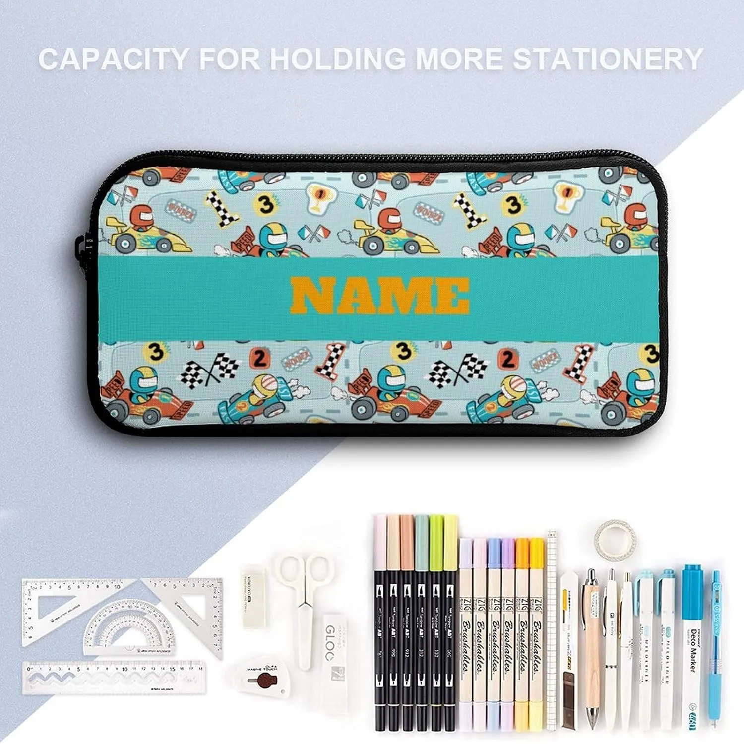Custom Cute Cartoon Car Backpacks 4 Piece Set Personalized Add Name Backpack with Lunch Bag Pencil Bag Kids Water Bottle Customization School Book Bags for Boys Girls