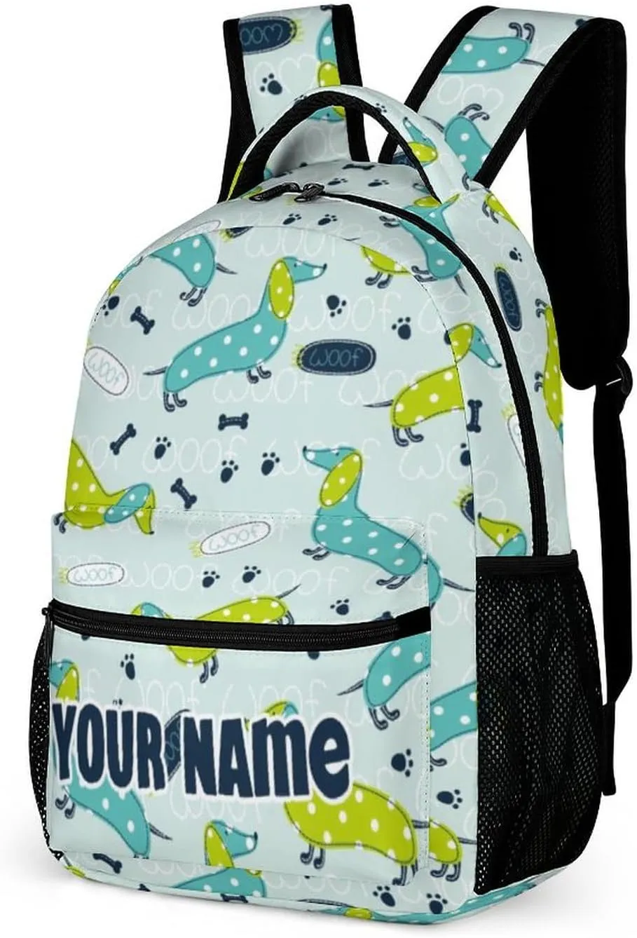 Custom Dachshund Backpack for Kids Girls Boys School, 16 Inches Cute Dachshunds Dog Theme Bookbag, Adjustable, Lightweight, Large Capacity, Colorful Daily Casual Backpacks
