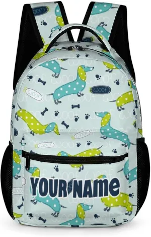 Custom Dachshund Backpack for Kids Girls Boys School, 16 Inches Cute Dachshunds Dog Theme Bookbag, Adjustable, Lightweight, Large Capacity, Colorful Daily Casual Backpacks