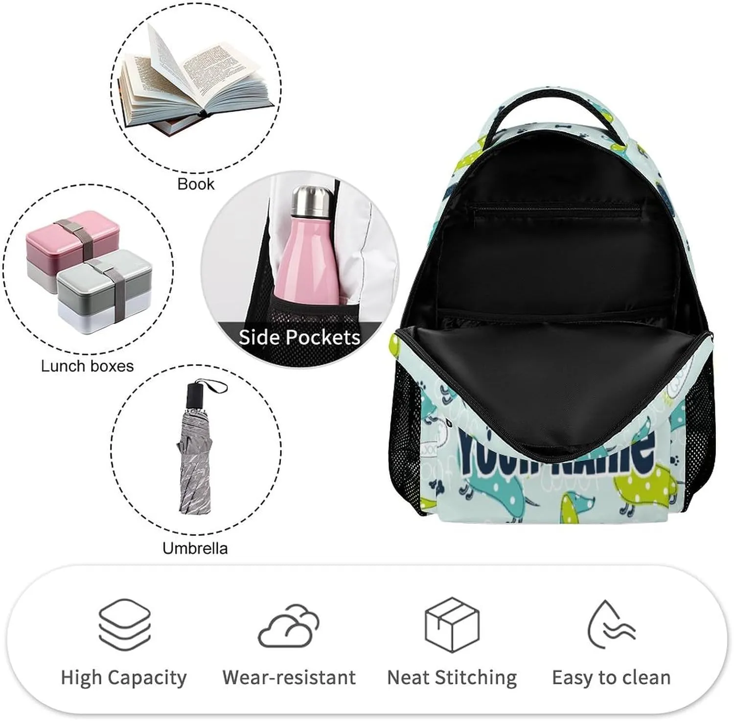 Custom Dachshund Backpack for Kids Girls Boys School, 16 Inches Cute Dachshunds Dog Theme Bookbag, Adjustable, Lightweight, Large Capacity, Colorful Daily Casual Backpacks