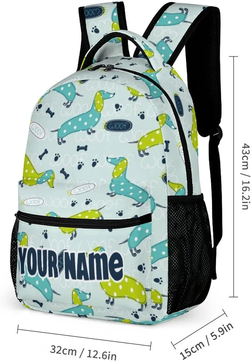 Custom Dachshund Backpack for Kids Girls Boys School, 16 Inches Cute Dachshunds Dog Theme Bookbag, Adjustable, Lightweight, Large Capacity, Colorful Daily Casual Backpacks