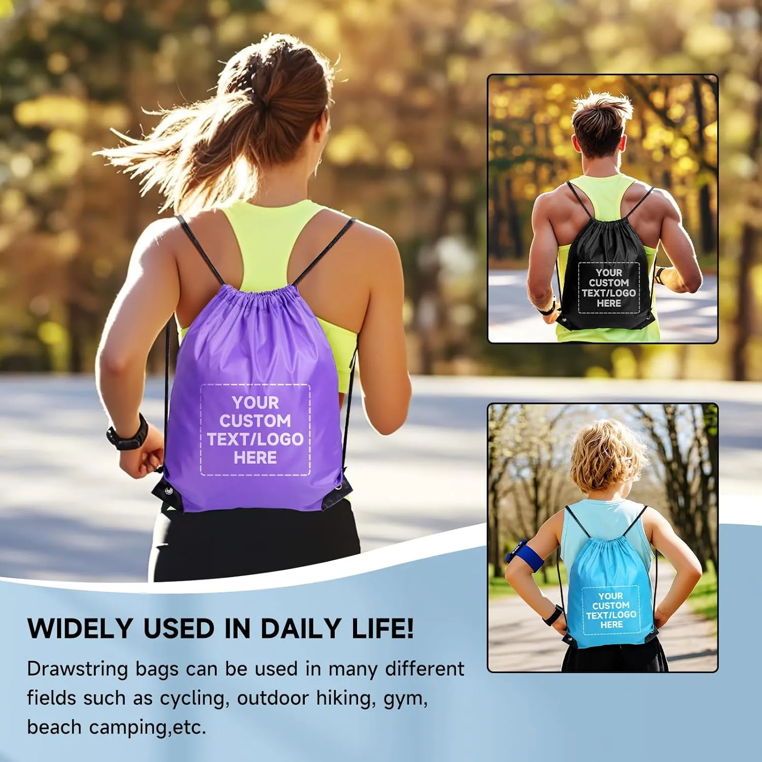 Custom Drawstring Bags With Logo, 10 Pack Personalized Text Drawstring Backpack Bulk Great for Travelling, Gym and for Everyday Use (Deep Blue)