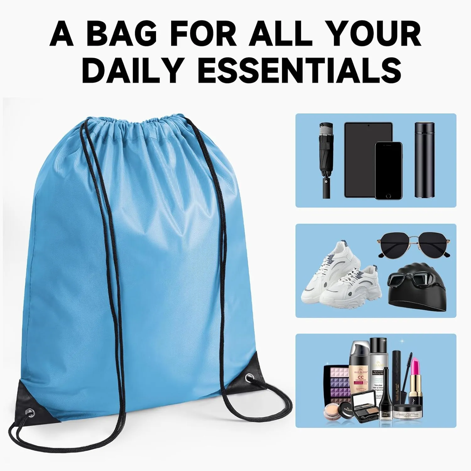Custom Drawstring Bags With Logo, 10 Pack Personalized Text Drawstring Backpack Bulk Great for Travelling, Gym and for Everyday Use (Light Pink)