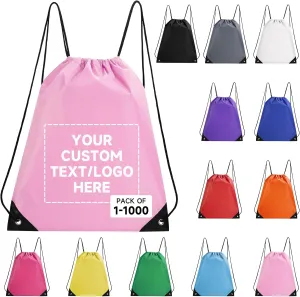 Custom Drawstring Bags With Logo, 10 Pack Personalized Text Drawstring Backpack Bulk Great for Travelling, Gym and for Everyday Use (Light Pink)