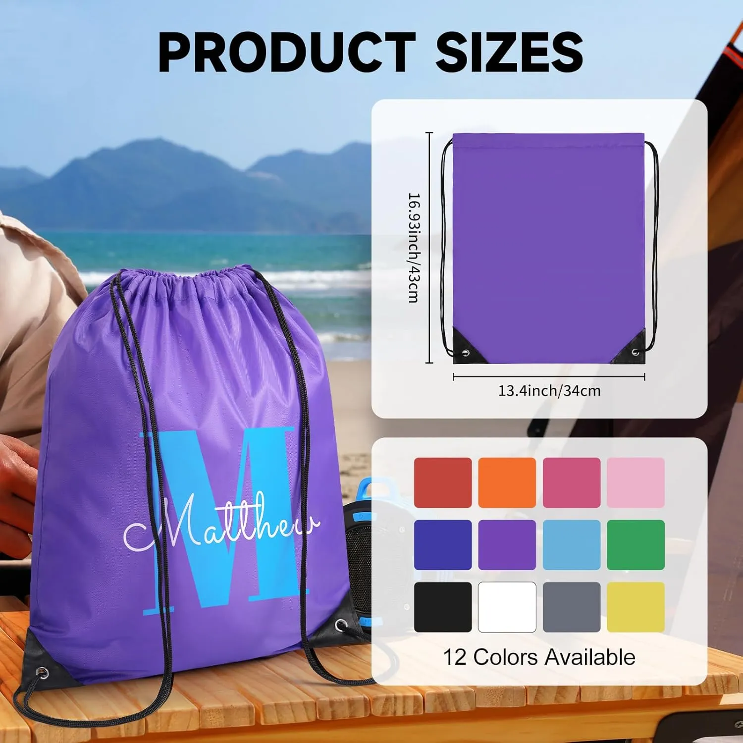 Custom Drawstring Bags With Logo, 10 Pack Personalized Text Drawstring Backpack Bulk Great for Travelling, Gym and for Everyday Use (Light Pink)