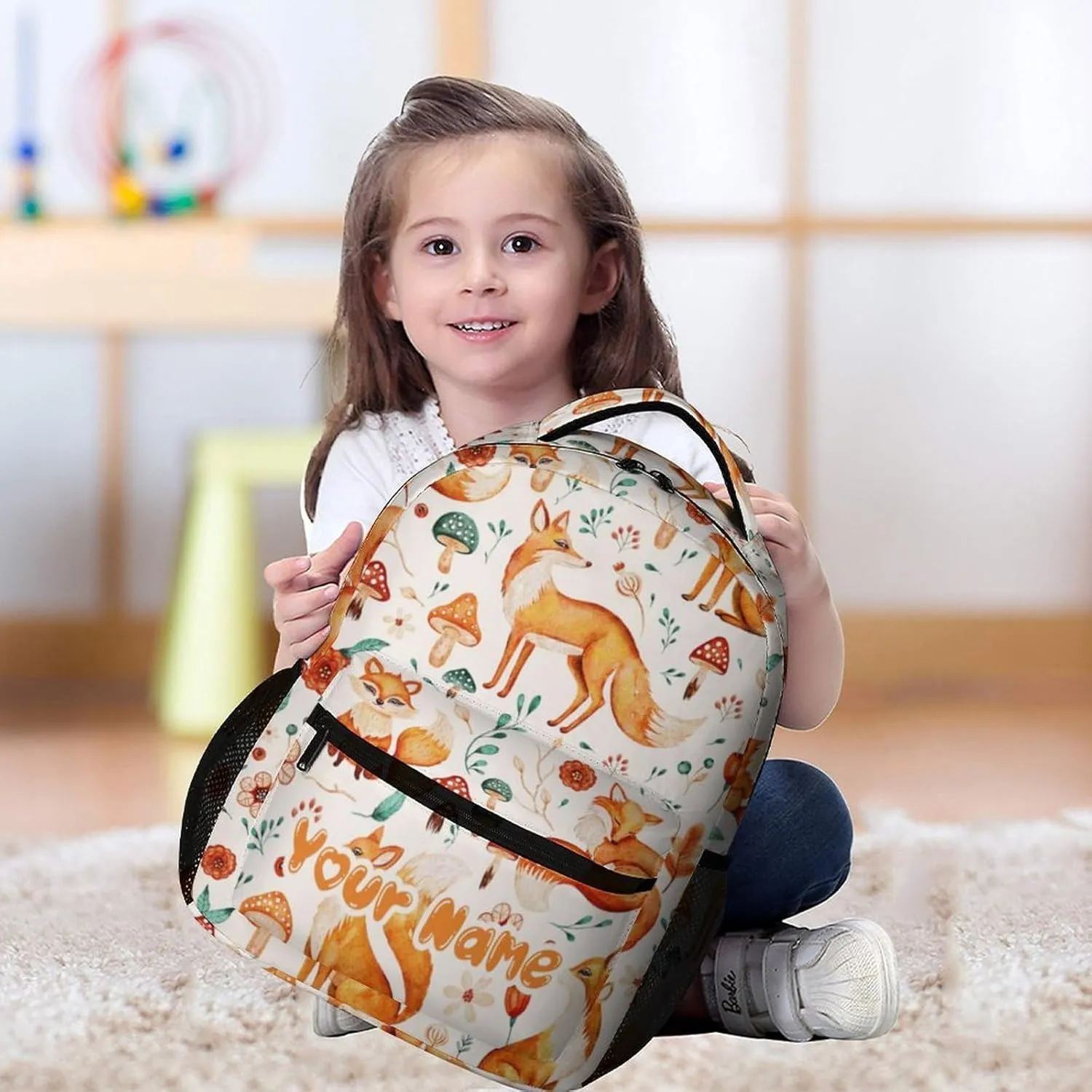 Custom Fox Backpack for Kids Girls Boys School, 16 Inches Cute Foxes Theme Bookbag, Adjustable, Lightweight, Large Capacity, Colorful Daily Casual Animal Backpacks