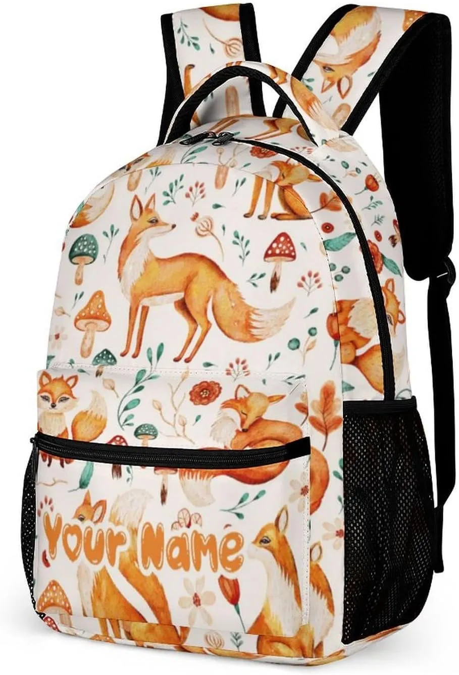 Custom Fox Backpack for Kids Girls Boys School, 16 Inches Cute Foxes Theme Bookbag, Adjustable, Lightweight, Large Capacity, Colorful Daily Casual Animal Backpacks