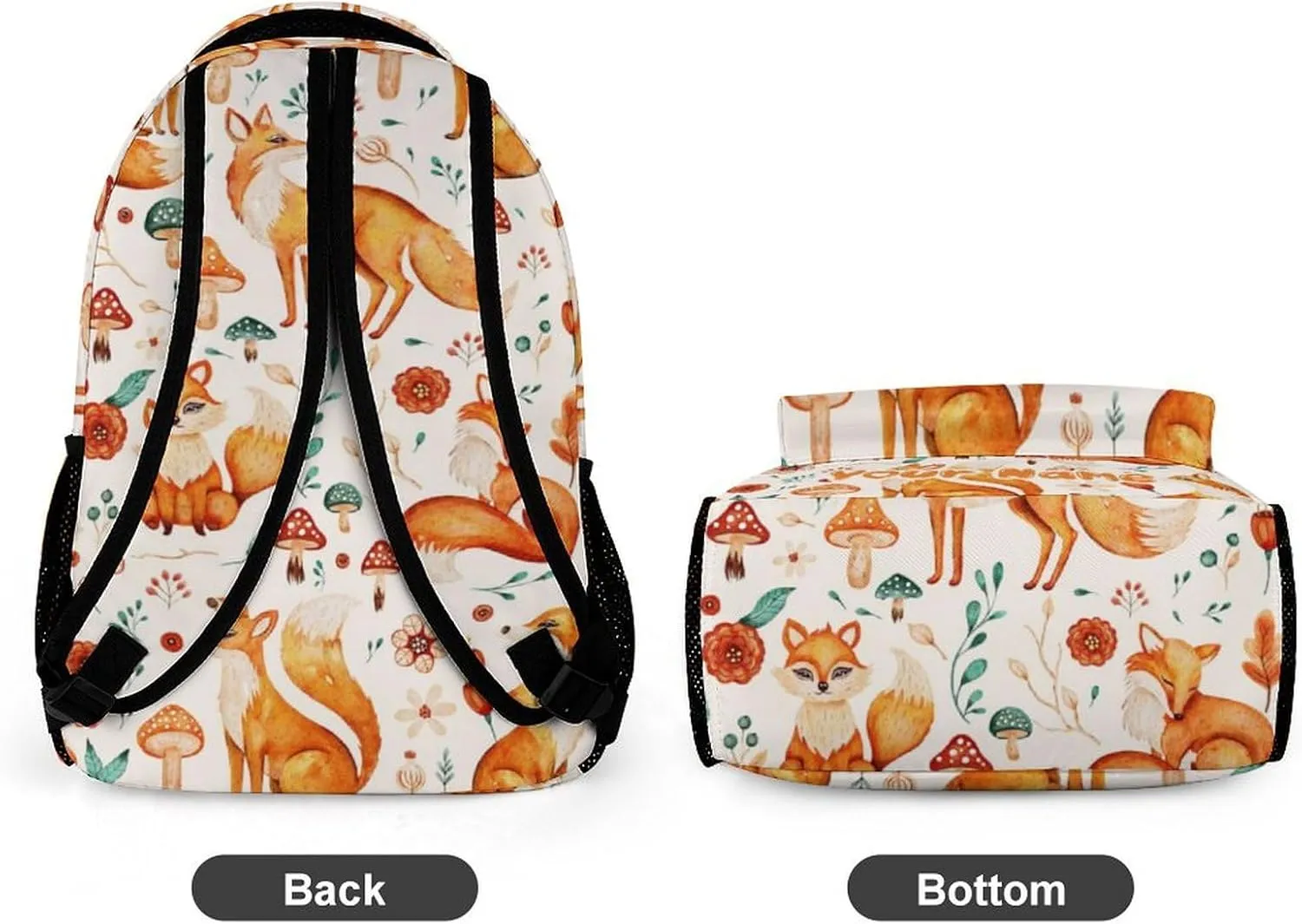 Custom Fox Backpack for Kids Girls Boys School, 16 Inches Cute Foxes Theme Bookbag, Adjustable, Lightweight, Large Capacity, Colorful Daily Casual Animal Backpacks