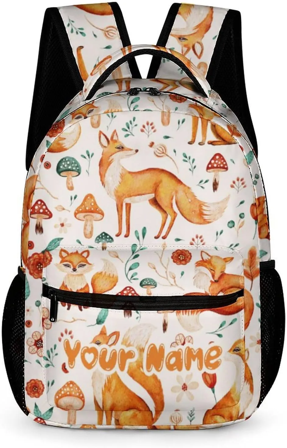 Custom Fox Backpack for Kids Girls Boys School, 16 Inches Cute Foxes Theme Bookbag, Adjustable, Lightweight, Large Capacity, Colorful Daily Casual Animal Backpacks