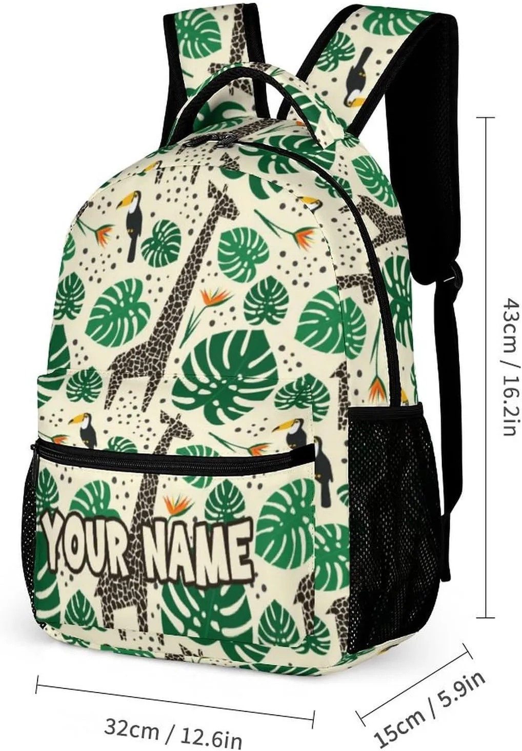 Custom Giraffe Backpack with Lunch Box & Pencil Case, 16 Inch Cute Giraffes Themed Bookbag, Adjustable Lightweight Large Capacity, Colorful Daily Casual Backpacks Set with Lunch Bag