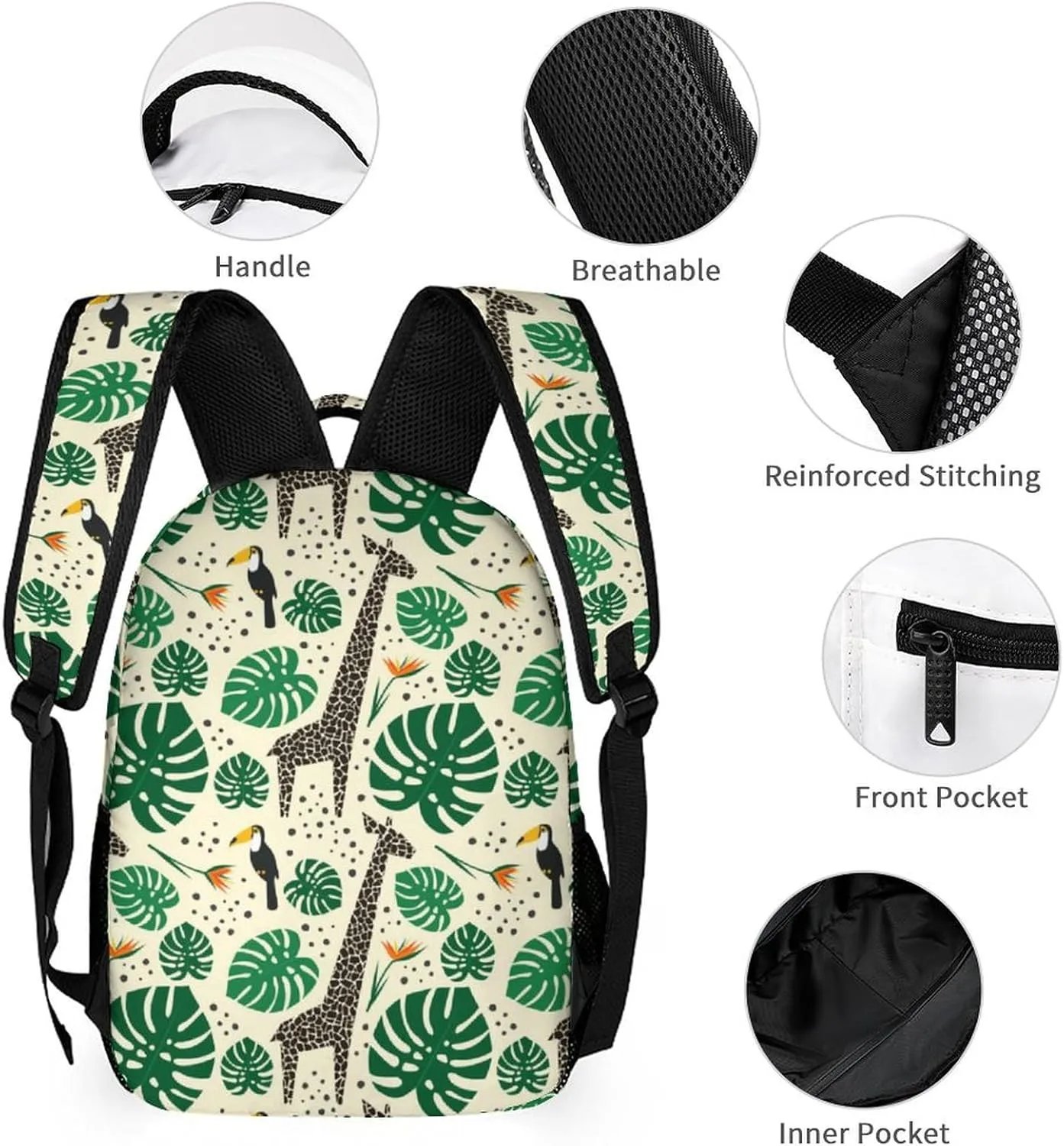 Custom Giraffe Backpack with Lunch Box & Pencil Case, 16 Inch Cute Giraffes Themed Bookbag, Adjustable Lightweight Large Capacity, Colorful Daily Casual Backpacks Set with Lunch Bag
