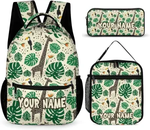 Custom Giraffe Backpack with Lunch Box & Pencil Case, 16 Inch Cute Giraffes Themed Bookbag, Adjustable Lightweight Large Capacity, Colorful Daily Casual Backpacks Set with Lunch Bag