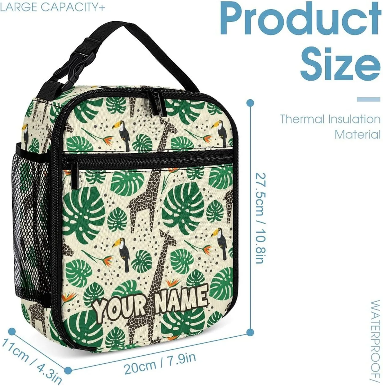 Custom Giraffe Backpack with Lunch Box & Pencil Case, 16 Inch Cute Giraffes Themed Bookbag, Adjustable Lightweight Large Capacity, Colorful Daily Casual Backpacks Set with Lunch Bag