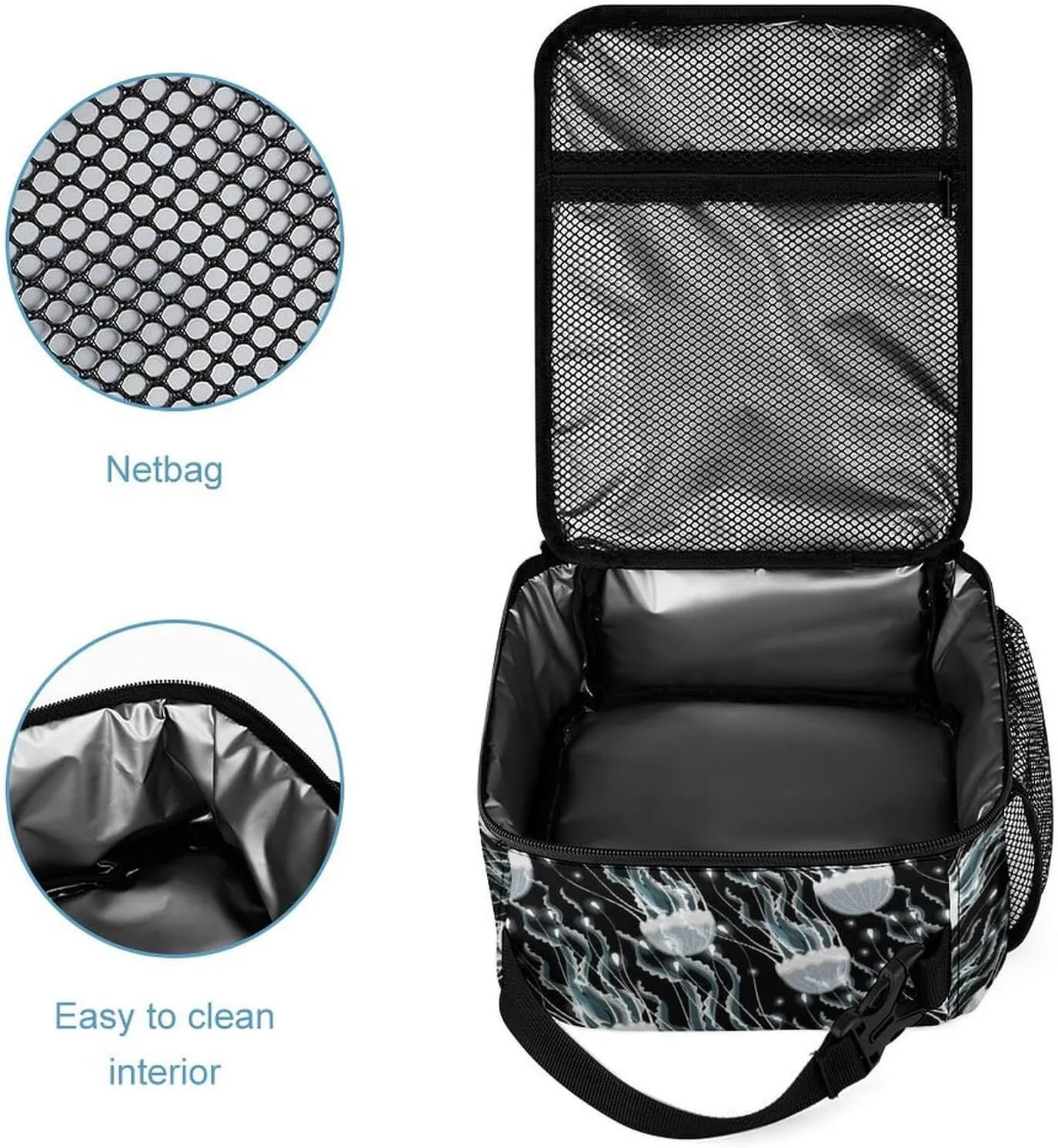 Custom Jellyfish Backpack with Lunch Box & Pencil Case, 16 Inch Cute Jellyfishes Themed Bookbag, Adjustable Lightweight Large Capacity, Daily Casual Backpacks Set for Kids Girls Boys School
