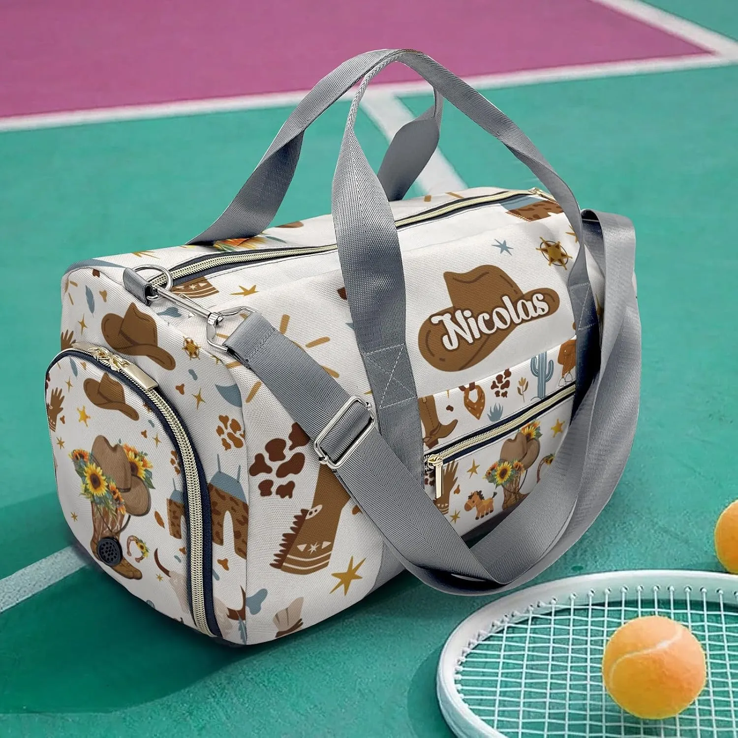 Custom Kids Cowboy Western Wild Life Sunflower Duffel Overnight Dance Bag for Girls Personalized Dance Duffle Bag for Women Girls Customized Kids Gifts