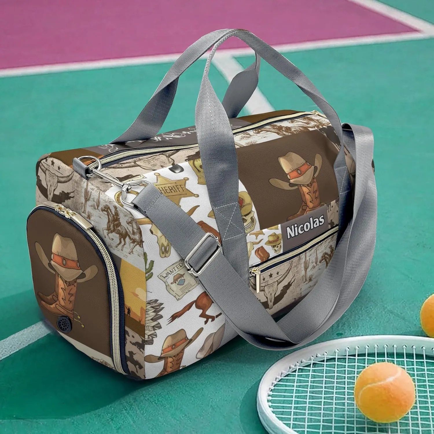 Custom Kids Duffel Overnight Dance Bag for Girls, Vintage Cowboy Western Life Personalized Dance Duffle Bag for Women Girls Customized Kids Gifts